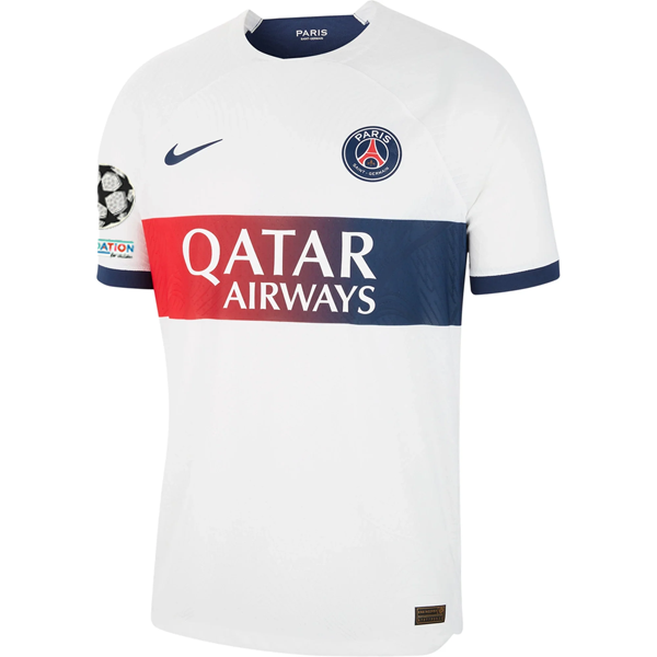 Nike Paris Saint-Germain Authentic Kylian Mabppe Match Vaporknit Away Jersey w/ Champions League Patches 23/24 (White/Midnight Navy)