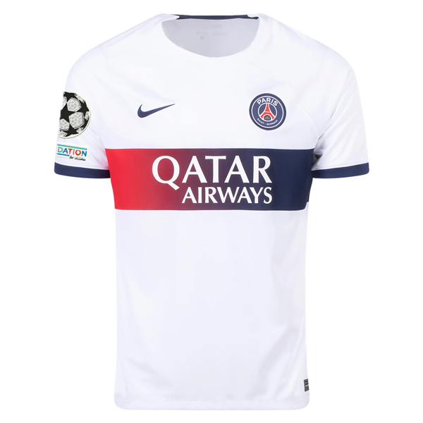 Nike Paris Saint-Germain Achraf Hakimi Away Jersey w/ Champions League Patches 23/24 (White/Midnight Navy)