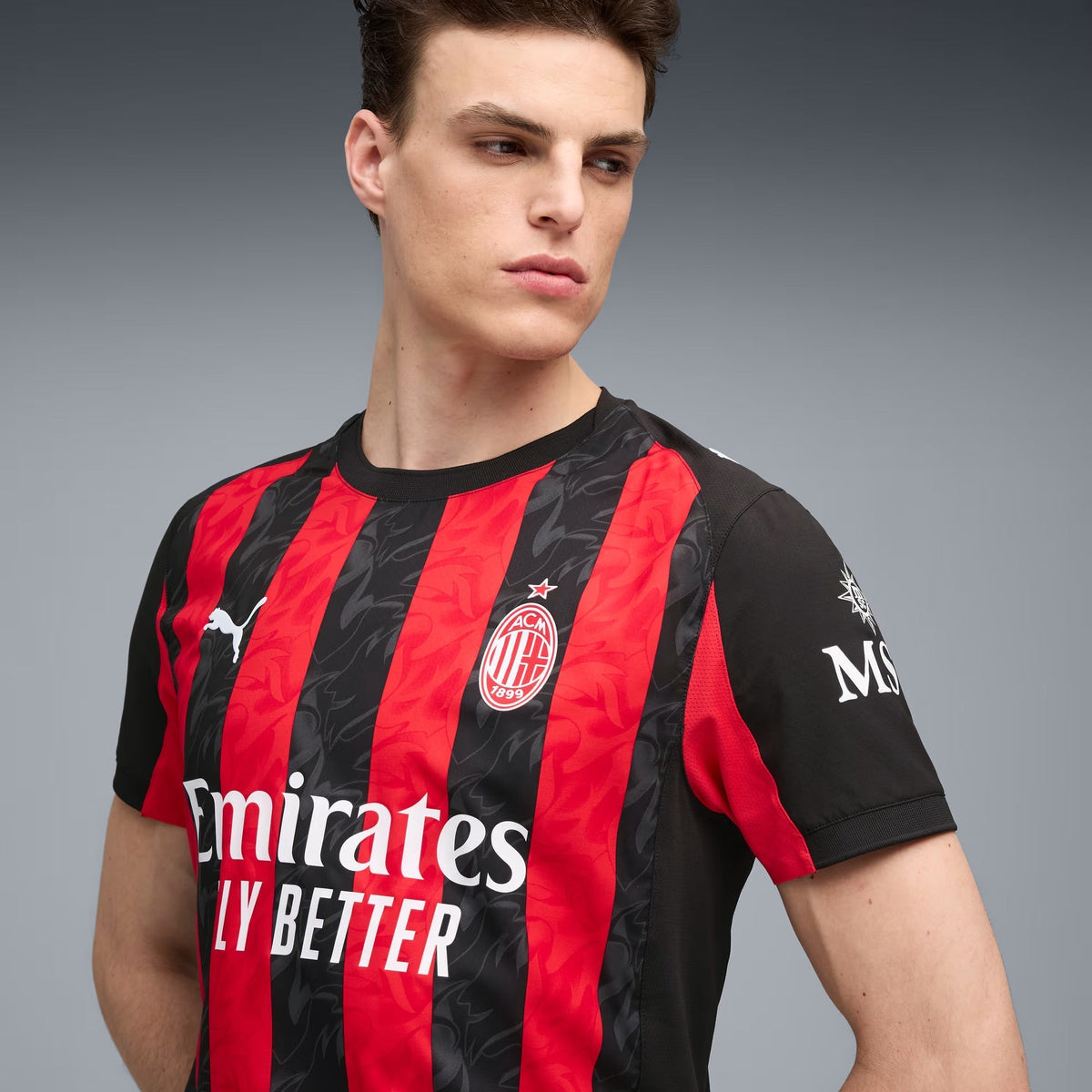 Puma Musah Men's AC Milan Authentic Home Jersey 25/26 w/ Seria A Patch (Red/Black)