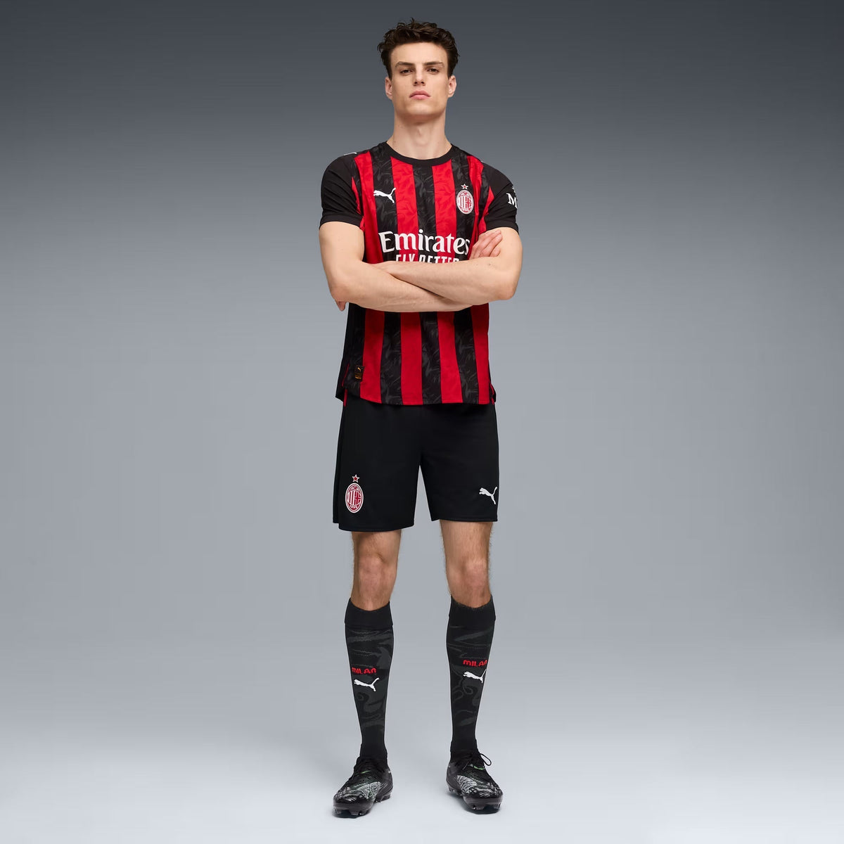 Puma Men's AC Milan Authentic Home Jersey 25/26 w/ Seria A Patch (Red/Black)