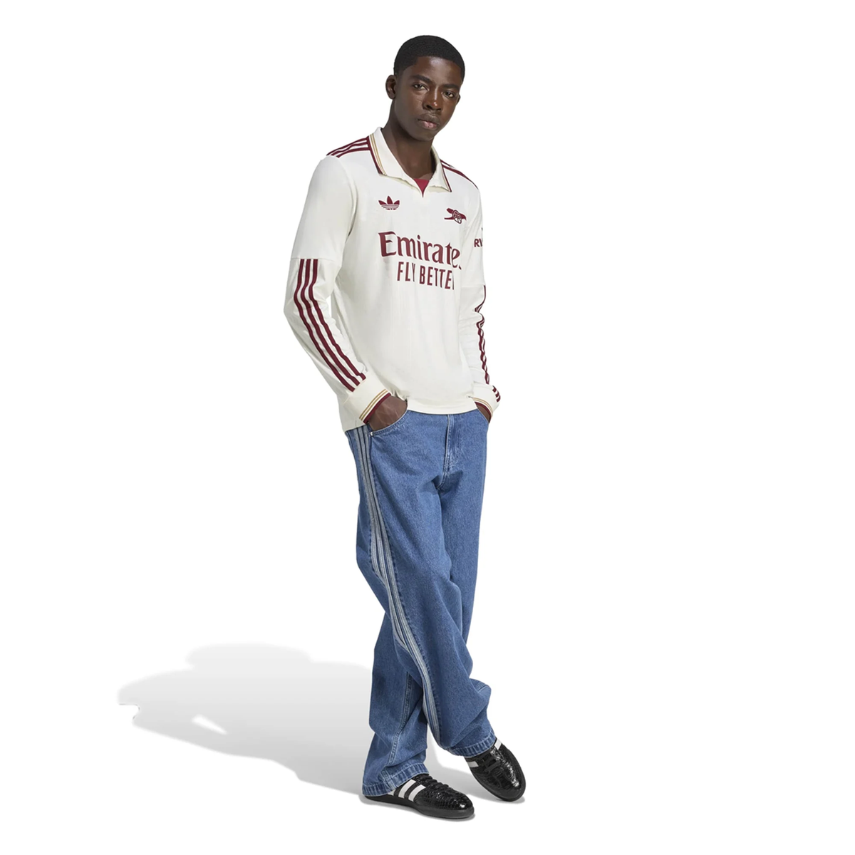 adidas Arsenal Ben White Third Long Sleeve Jersey w/ EPL + No Room For Racism 25/26 (White/Burgundy)