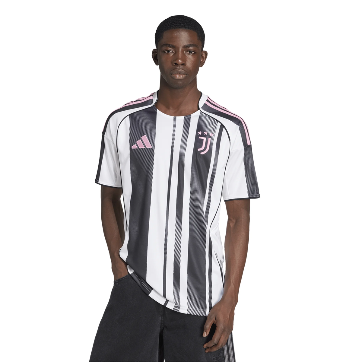 adidas Men's Juventus Milik Home Jersey w/ Serie A Patch 25/26 (White/Black/Pink)