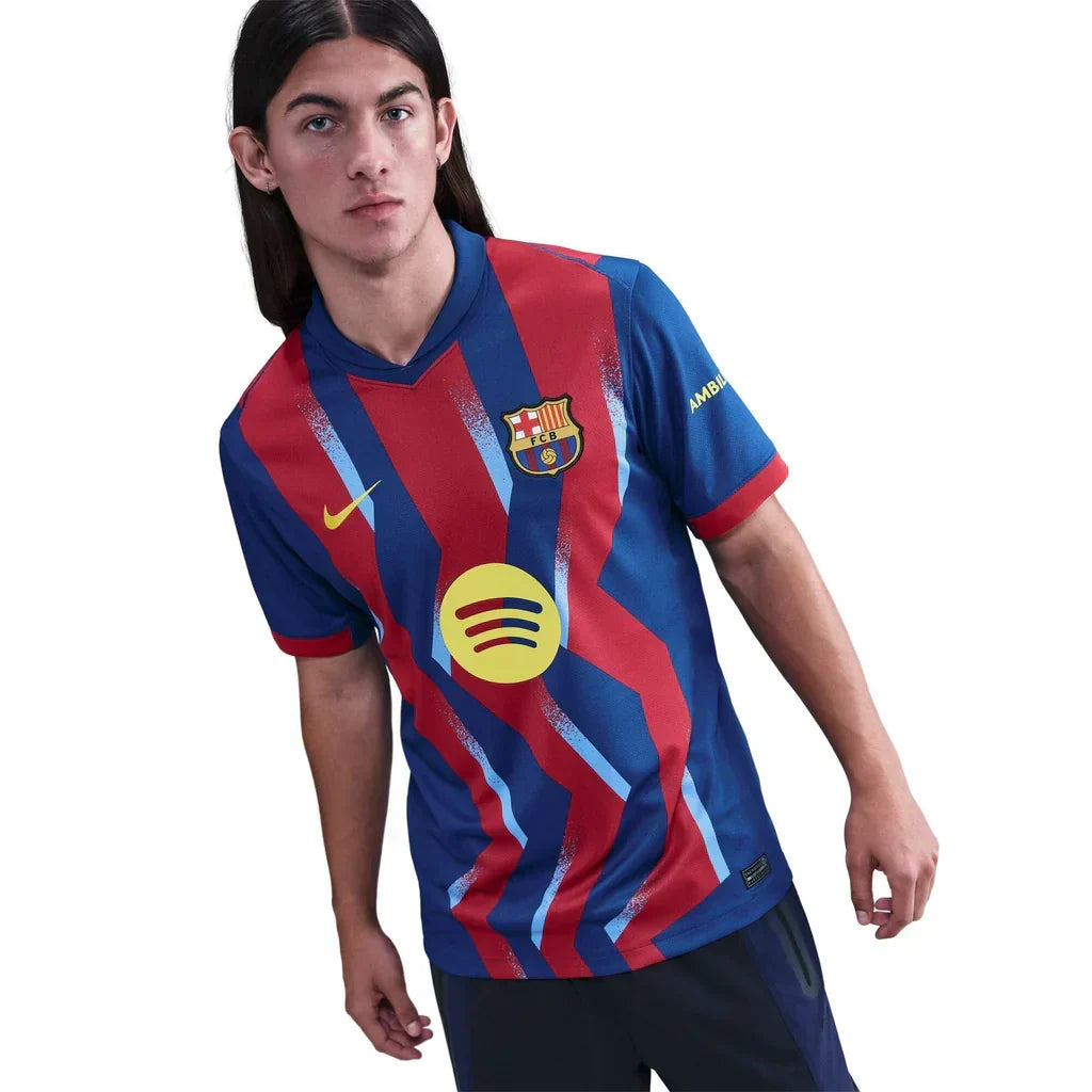 Nike Men's FC Barcelona Fermin 4th Jersey 25/26 w/ La Liga Patches (Blue/Red/Yellow)