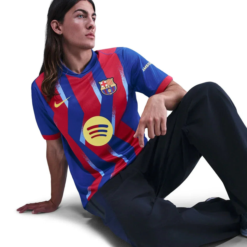 Nike Men's FC Barcelona Bernal 4th Jersey 25/26 w/ La Liga Patches (Blue/Red/Yellow)