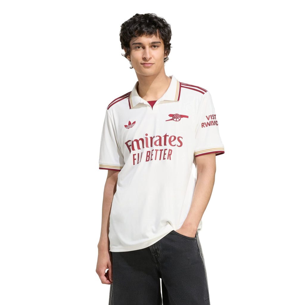 adidas Mosquera Men's Arsenal FC Third Jersey 25/26 w/ NRFR + EPL Patches (White/Burgundy)