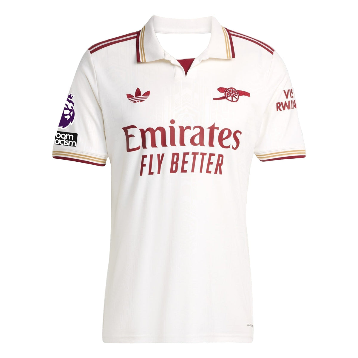 adidas Odegaard Men's Arsenal FC Third Jersey 25/26 w/ NRFR + EPL Patches (White/Burgundy)