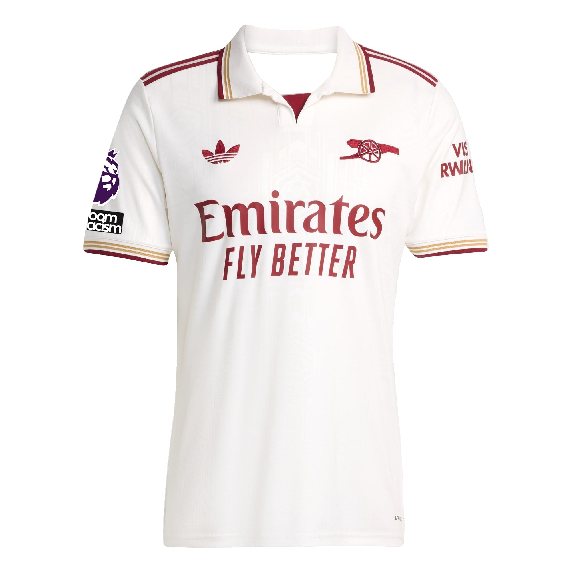 adidas Calafiori Men's Arsenal FC Third Jersey 25/26 w/ NRFR + EPL Patches (White/Burgundy)