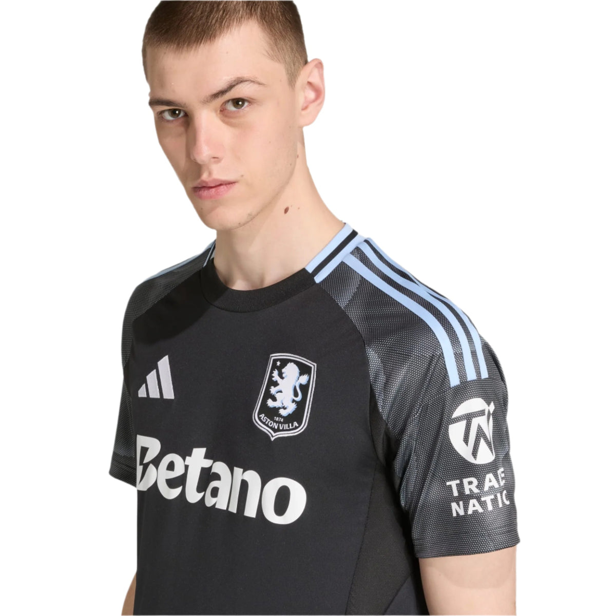 adidas A. Garcia Men's Aston Villa 25/26 Away Jersey w/ EPL + NRFR Patches (Black/Global Blue)