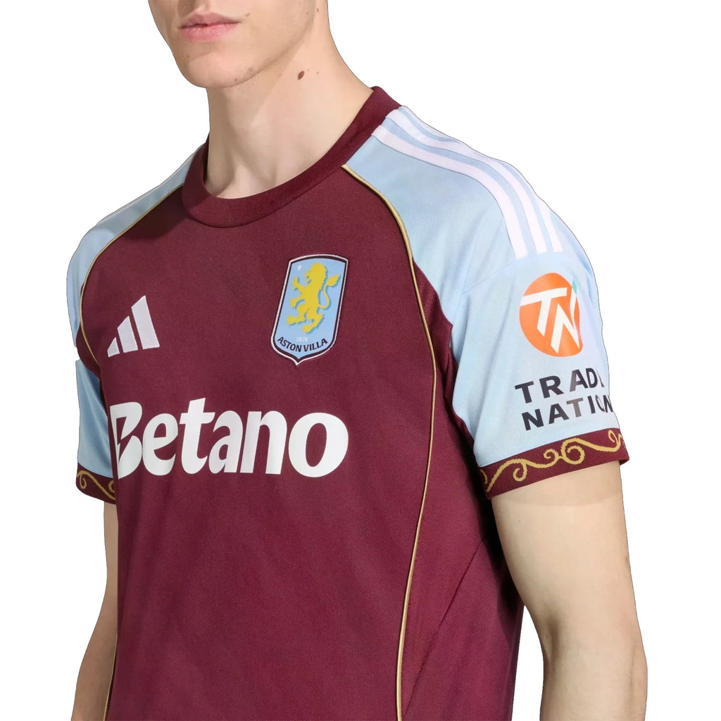 adidas Onana Men's Aston Villa Home Jersey 25/26 w/ NRFR + EPL Patches (Maroon/Blue)
