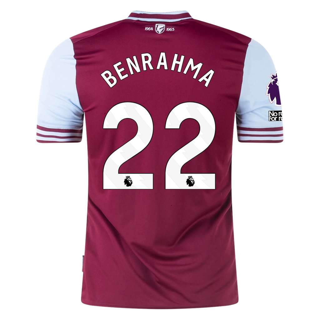 Umbro West Ham SaÃ¯d Benrahma Home Jersey w/ EPL + No Room For Racism Patches 24/25 (Maroon/Sky Blue)