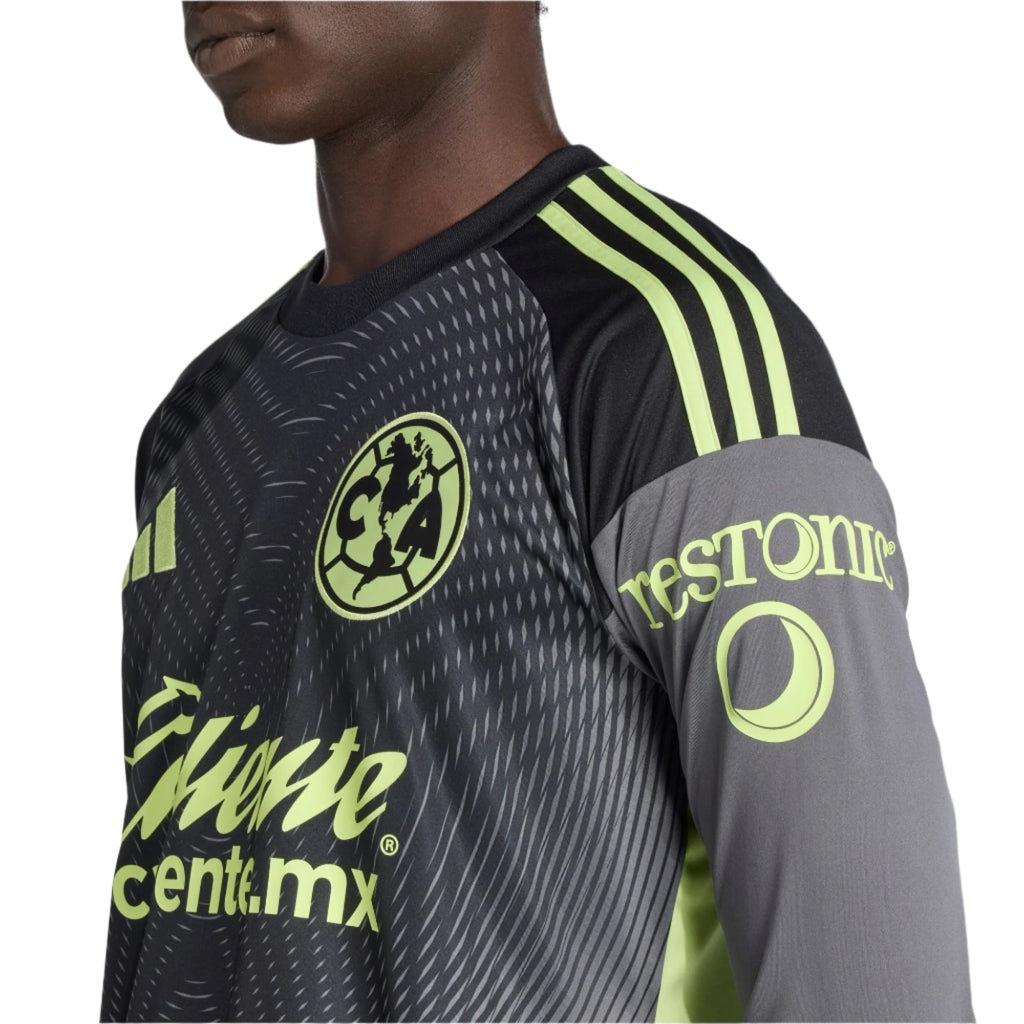 adidas Club AmÃ©rica 25/26 Long Sleeve Goalkeeper Jersey (Black/Grey/Lime Green)