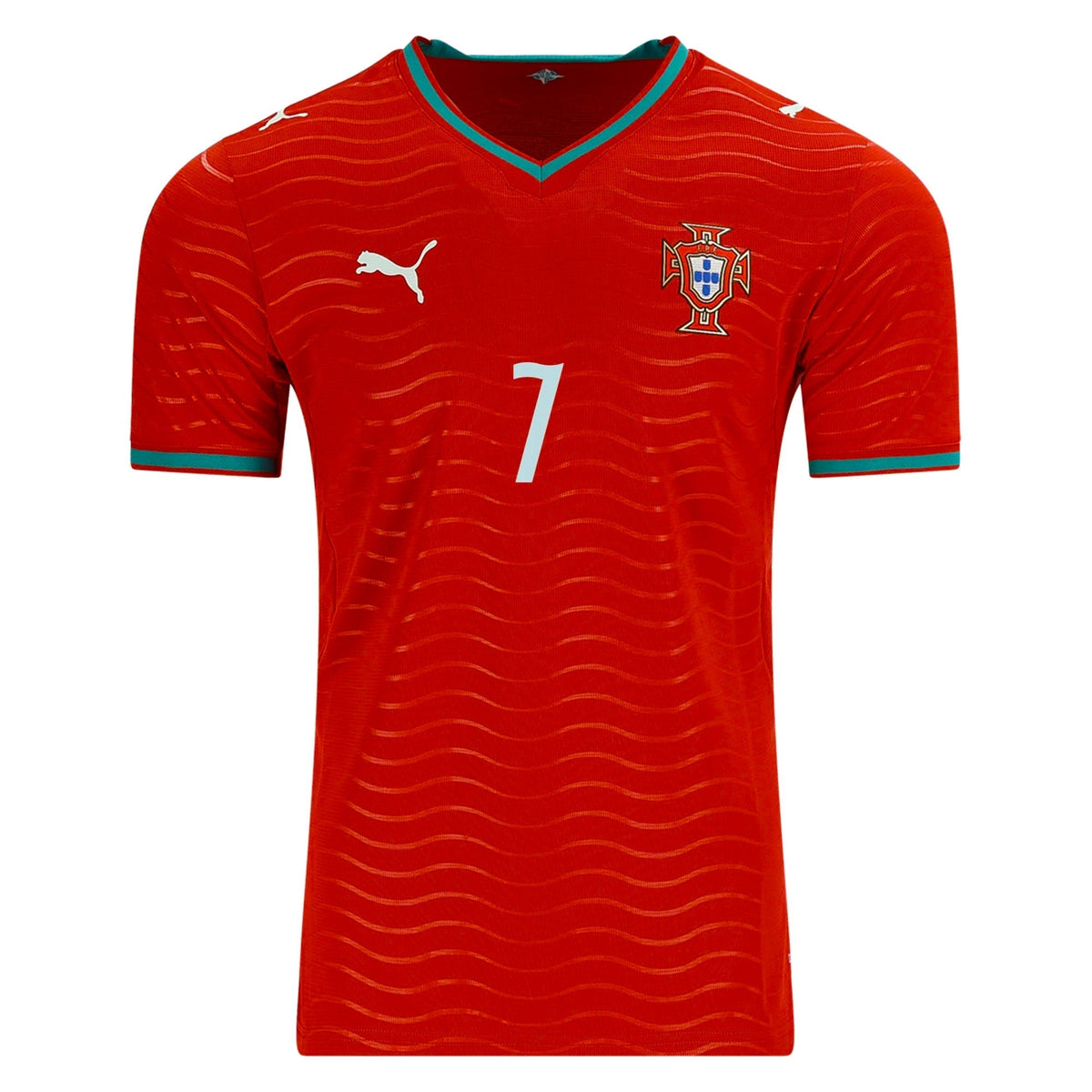 PUMA Men's Portugal Cristiano Ronaldo Home World Cup 2026 Soccer Jersey (Club Red/Green Lagoon)