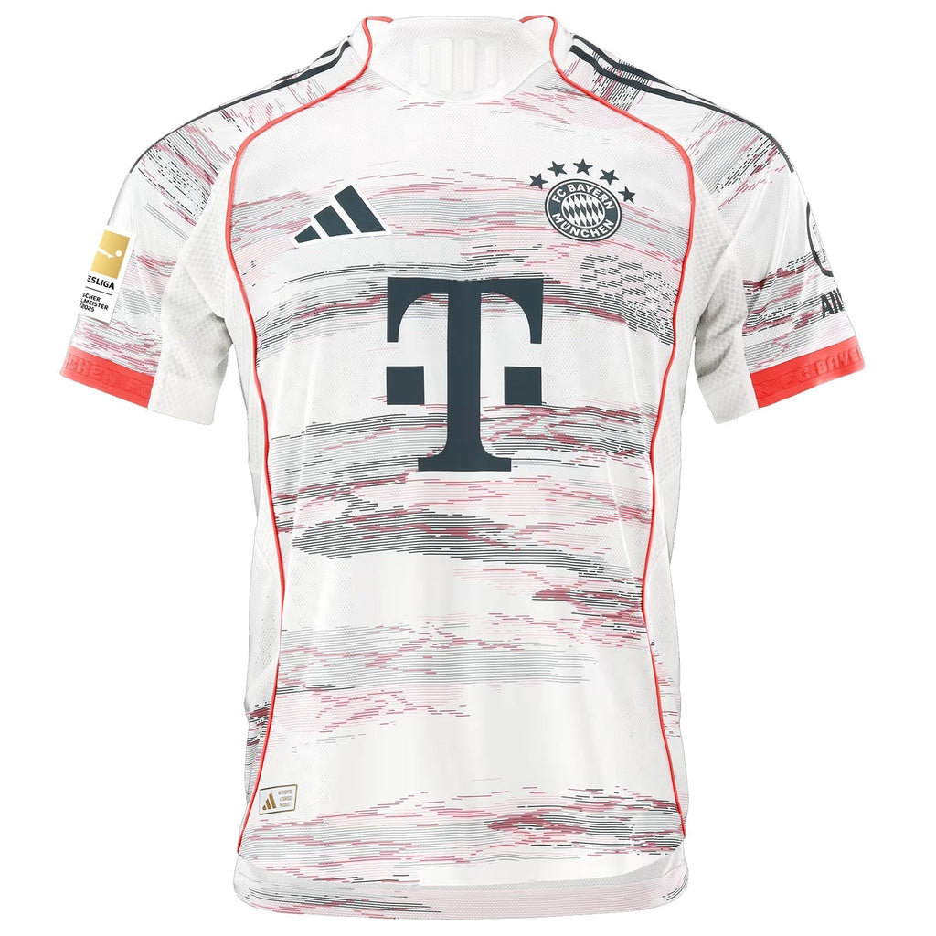 adidas Goretzka Authentic Away Jersey 25/26 w/ Sponsor + Meister Bundesliga Patch (White/Red)