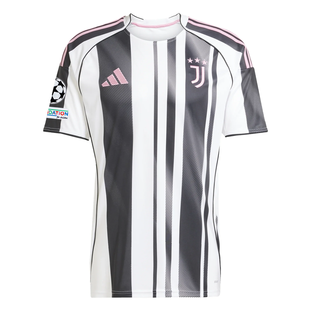 adidas Juventus Openda Home Jersey w/ Champions League Patches 25/26 (White/Black/Pink)