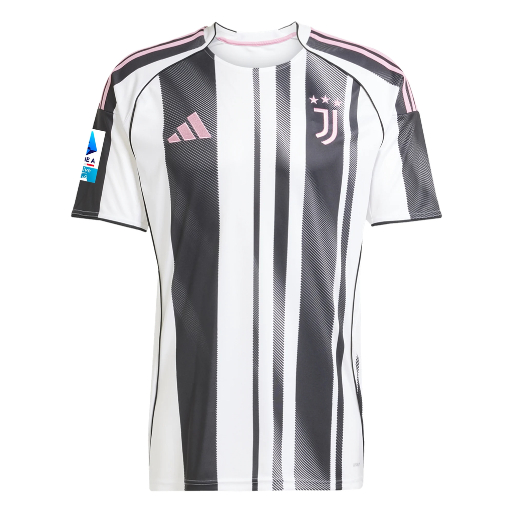 adidas Men's Juventus Thuram Home Jersey w/ Serie A Patch 25/26 (White/Black/Pink)