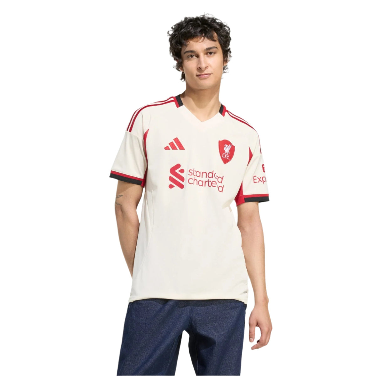 adidas Men's Liverpool Milos Kerkez Away Jersey w/ Champions League Patches 25/26 (Wonder White)