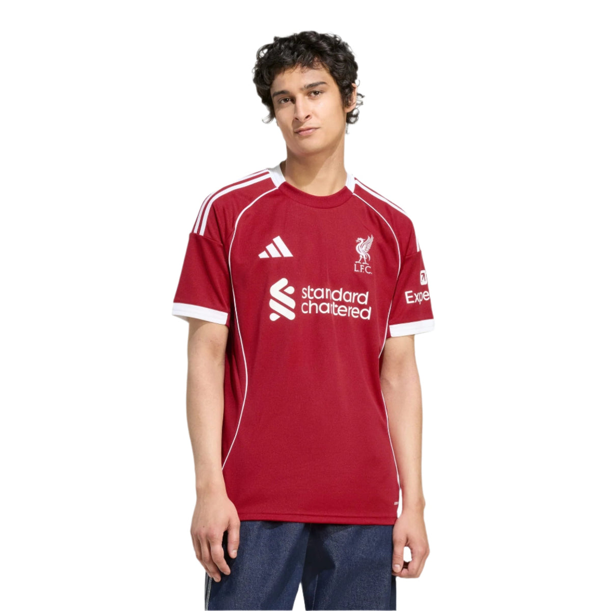 adidas Men's Liverpool Szoboszlai Home Jersey 25/26 w/ Champions League Patches (Strawberry Red)