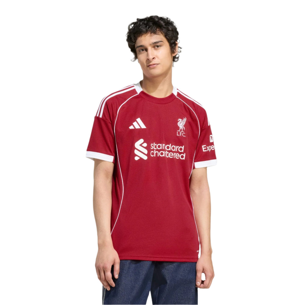 adidas Szoboszlai Men's Liverpool Home Jersey 25/26 w/ NRFR + EPL Champions Patch (Strawberry Red)