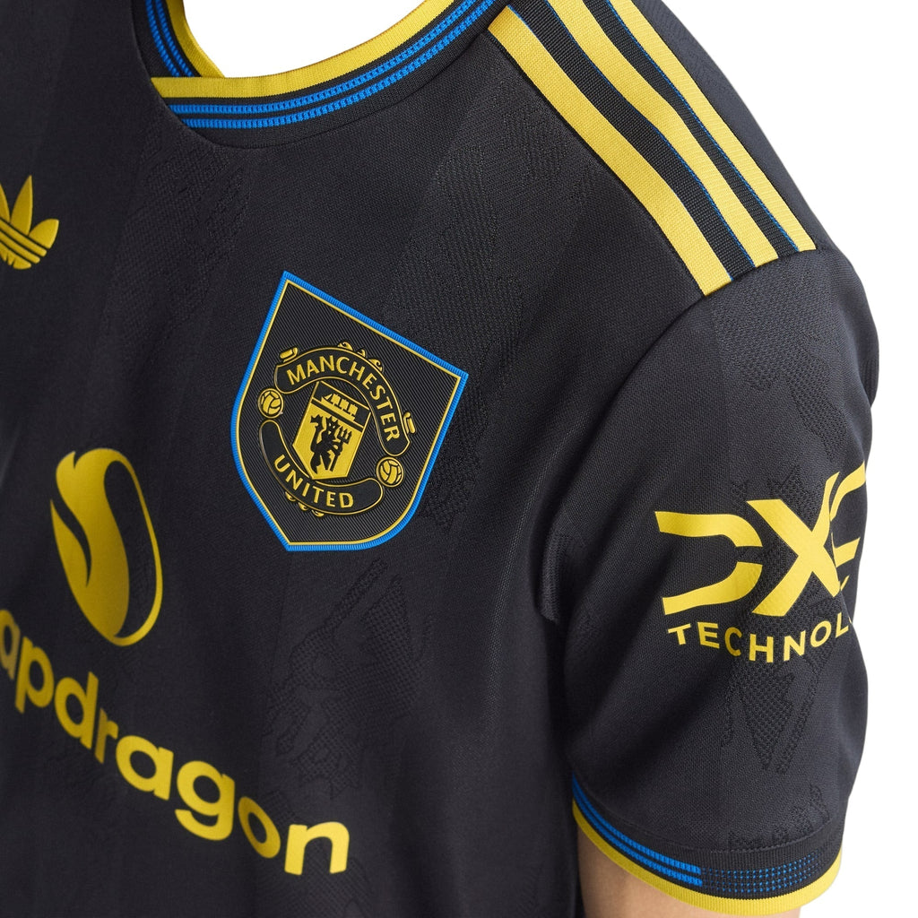 adidas Mount Men's Manchester United Authentic Third Jersey 25/26 w/ NRFR + EPL Patches (Black)