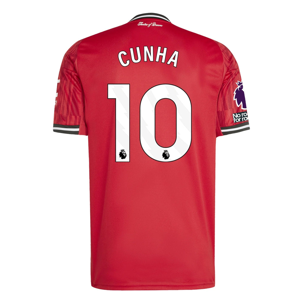 adidas Cunha Men's Manchester United Home Jersey 25/26 w/ EPL + NRFR Patches (Red)