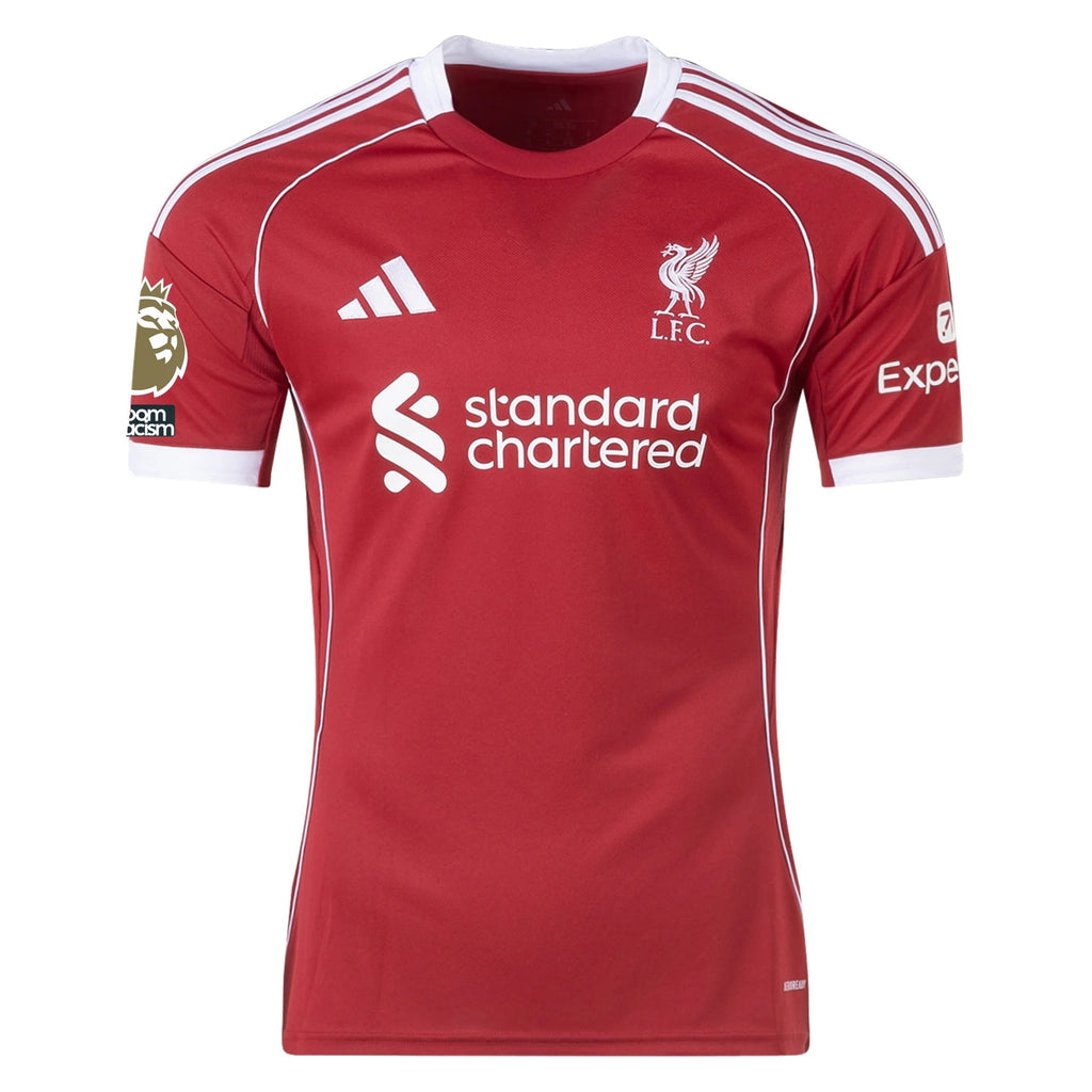 adidas Elliott Men's Liverpool Home Jersey 25/26 w/ NRFR + EPL Champions Patch (Strawberry Red)