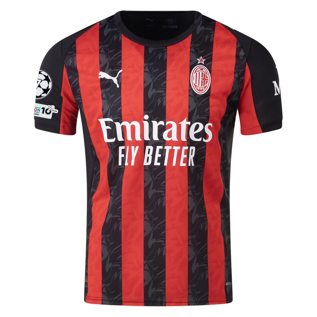 Puma Chukwueze Men's AC Milan Home Jersey w/ Champions League Patches 25/26 (Red/Black)