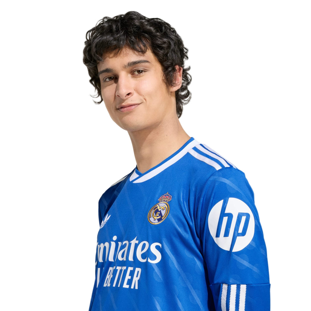 adidas Men's Real Madrid E. Militao Long Sleeve Third Jersey w/ Champions League Patches 25/26 (Blue/White)