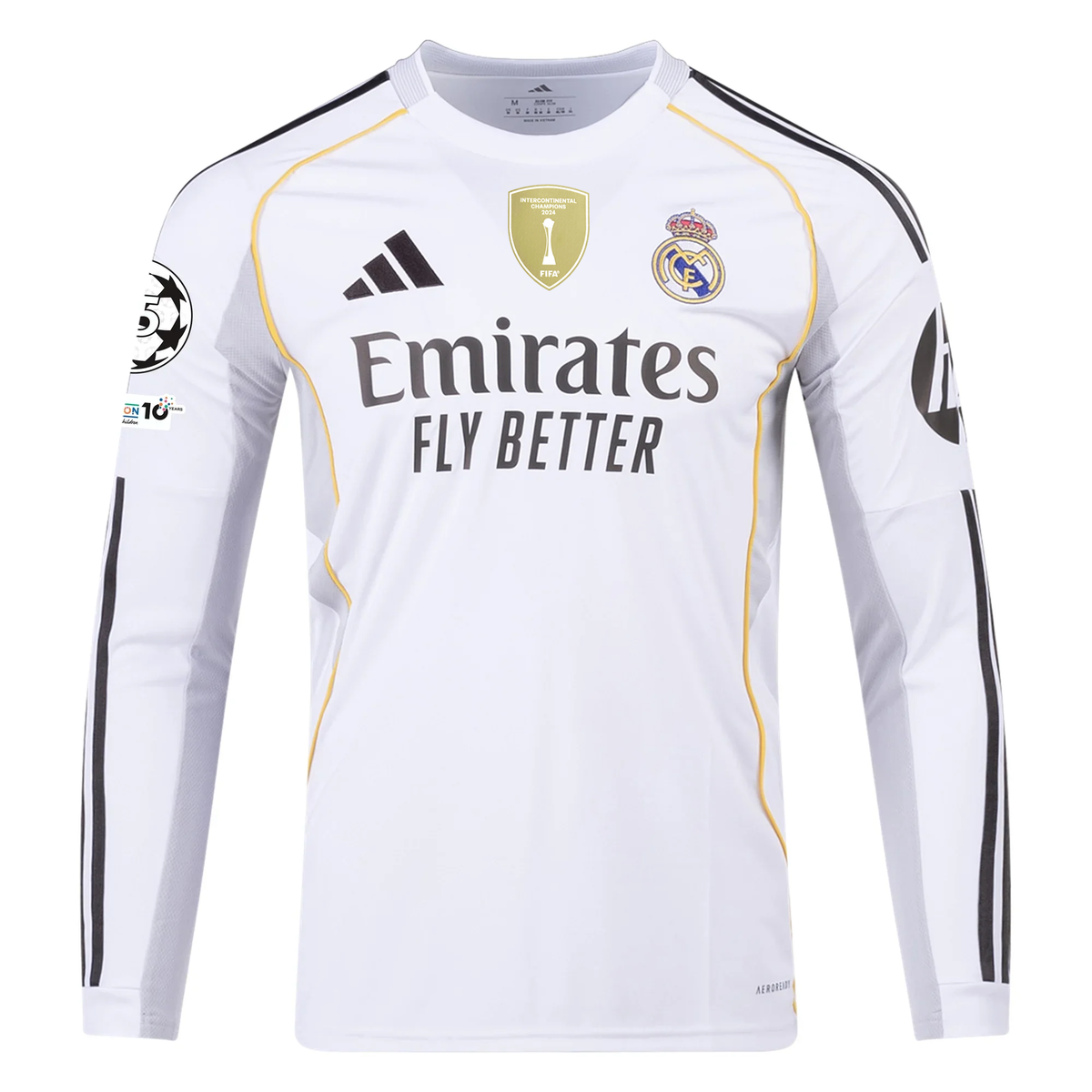 adidas Real Madrid Fran Garcia Long Sleeve Home Jersey w/ Intercontinental + Champions League Patches 25/26 (White)