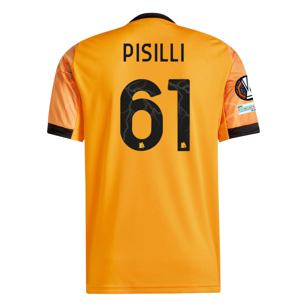 adidas Roma NiccolÃ² Pisilli Away Jersey w/ Europa League Patches 25/26 (Orange/Black)