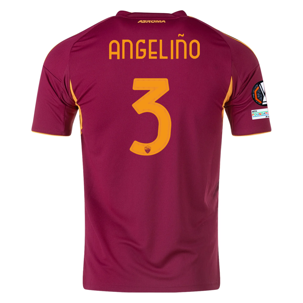 adidas Men's Roma AngeliÃ±o Home Jersey w/ Europa League Patches 25/26 (Burgundy)