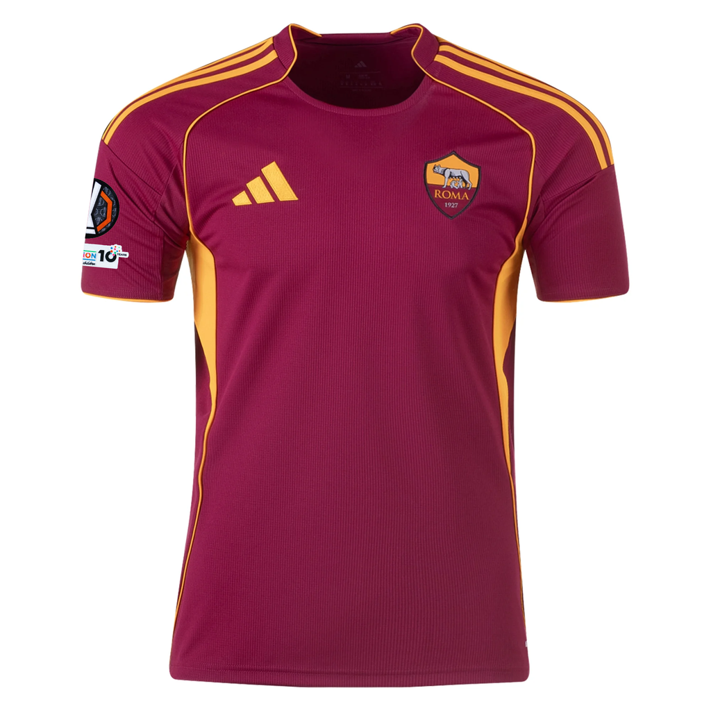 adidas Men's Roma Mehmet Zeki Ã‡elik Home Jersey w/ Europa League Patches 25/26 (Burgundy)