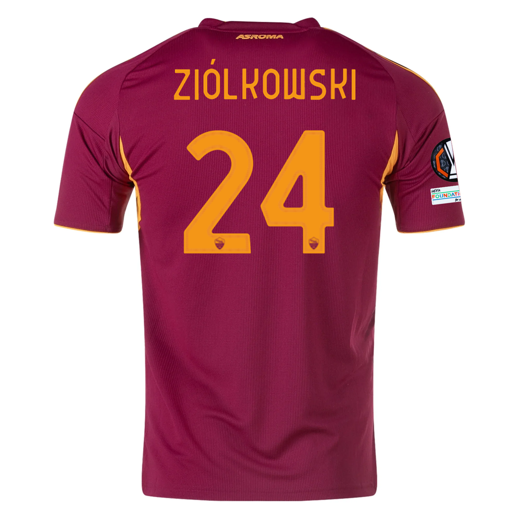 adidas Men's Roma Jan ZiÃ³Å‚kowski Home Jersey w/ Europa League Patches 25/26 (Burgundy)
