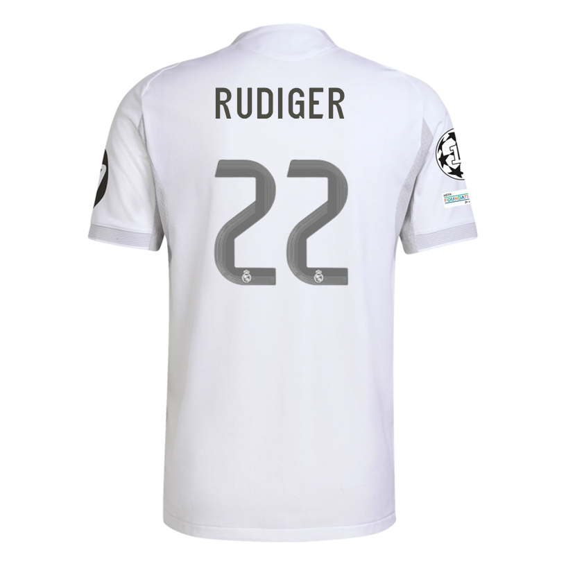 adidas Antonio RÃ¼diger Real Madrid 25/26 Home Jersey w/ Champions League Patches (White)