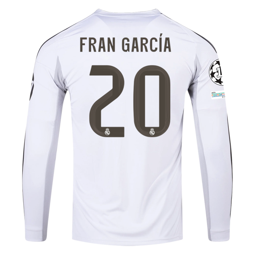 adidas Real Madrid Fran Garcia Long Sleeve Home Jersey w/ Intercontinental + Champions League Patches 25/26 (White)