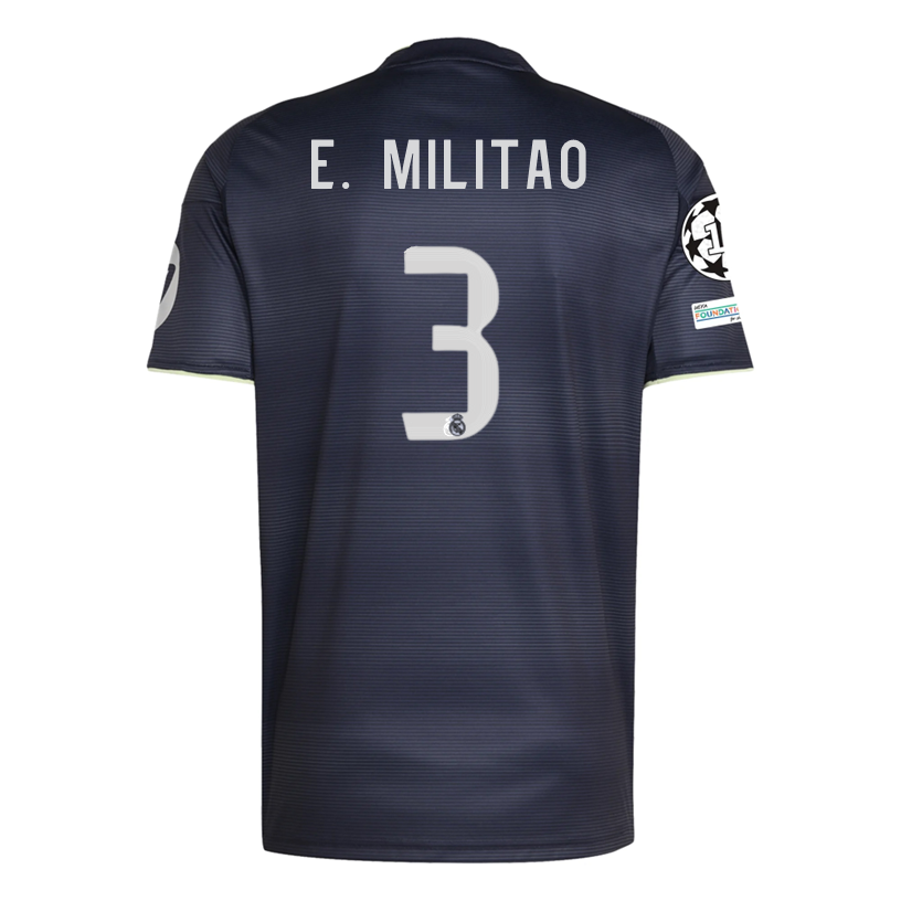 adidas Ã‰. MilitÃ£o Real Madrid 25/26 Away Jersey w/ Champions League Patches (Legend Ink)