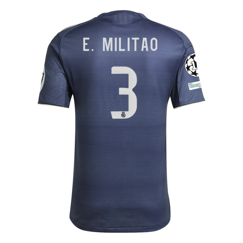 adidas Ã‰der Gabriel MilitÃ£o Real Madrid Authentic Away Jersey 25/26 w/ Champions League Patches (Legend Ink)