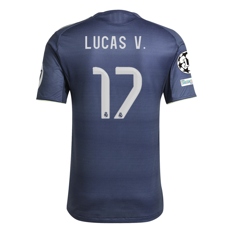 adidas Lucas VÃ¡zquez Iglesias Real Madrid Authentic Away Jersey 25/26 w/ Champions League Patches (Legend Ink)