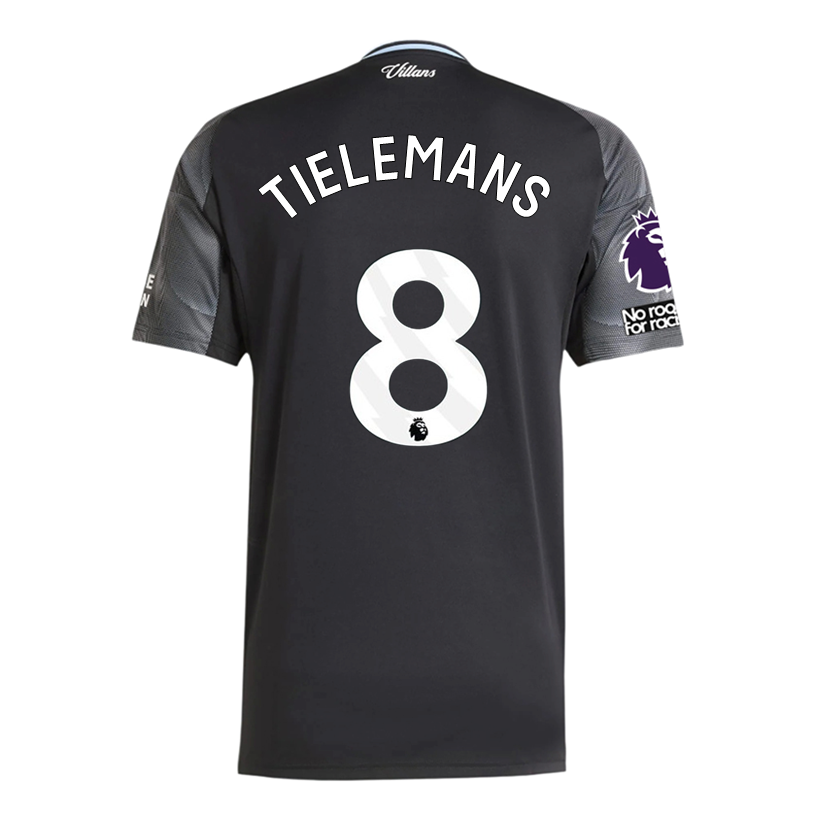 adidas Tielemans Men's Aston Villa 25/26 Away Jersey w/ EPL + NRFR Patches (Black/Global Blue)