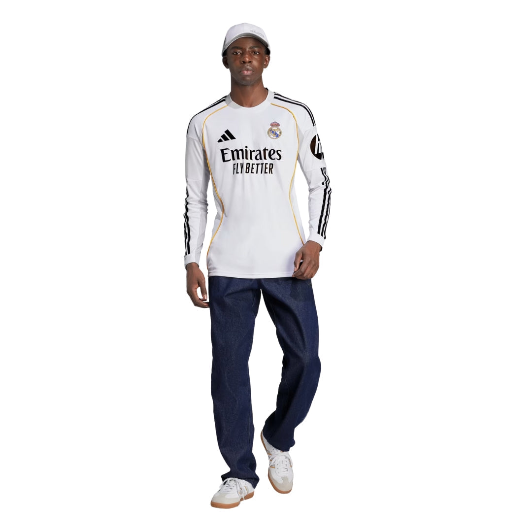 adidas Real Madrid Vini Jr Long Sleeve Home Jersey w/ Intercontinental + Champions League Patches 25/26 (White)