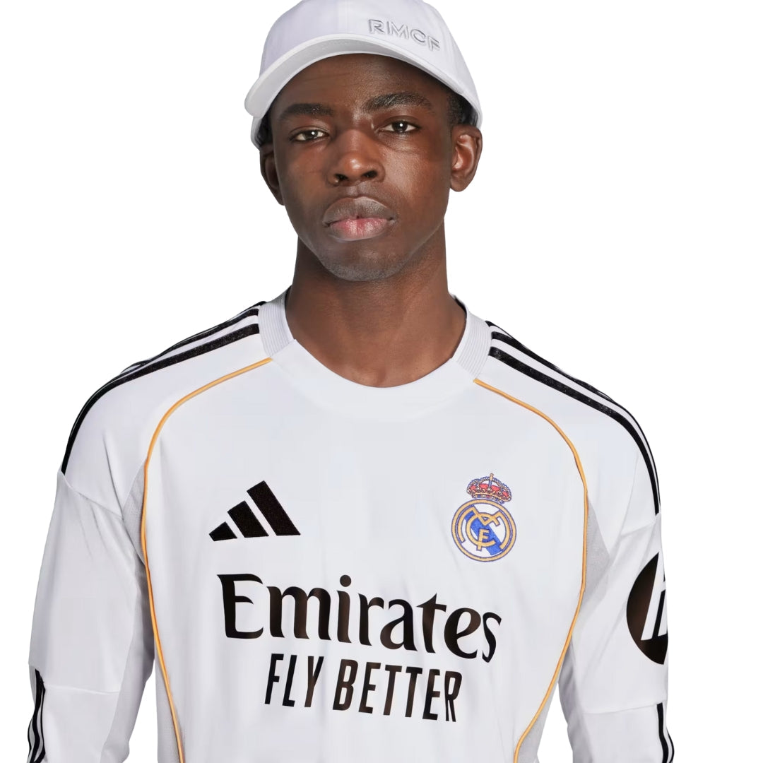 adidas Real Madrid Brahim Long Sleeve Home Jersey w/ Champions League Patches 25/26 (White)
