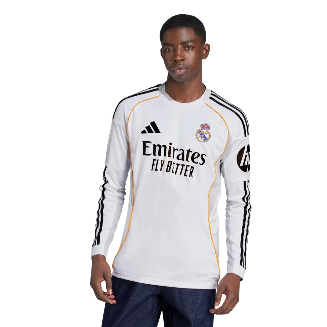adidas Real Madrid Alaba Long Sleeve Home Jersey w/ Intercontinental + Champions League Patches 25/26 (White)