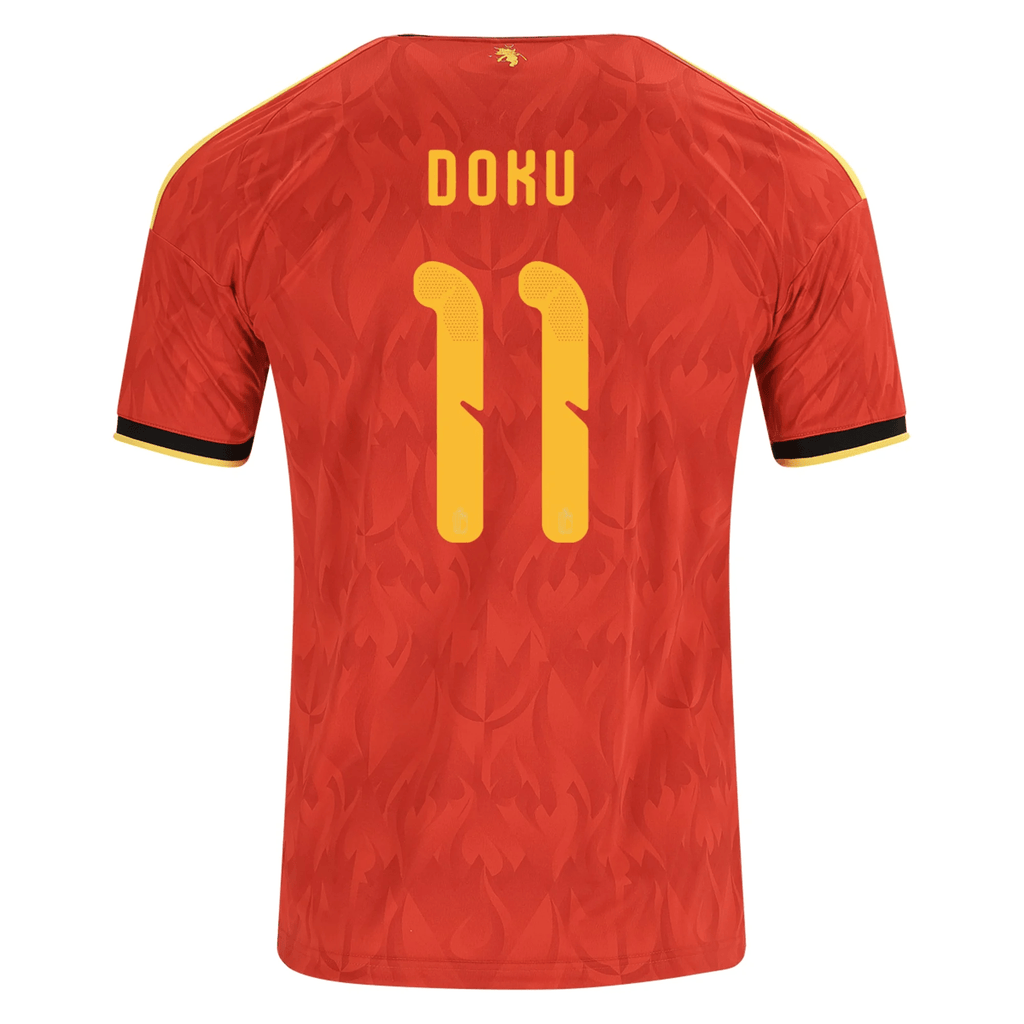 adidas Men's Belgium JÃ©rÃ©my Doku Home Jersey 2026 (Red/Bold Gold)