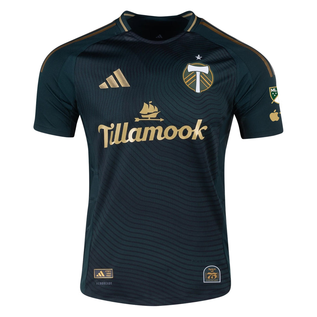 adidas James Pantemis Portland Timbers Authentic Home Jersey w/ MLS & Apple Patch 25/26 (Green/Gold)