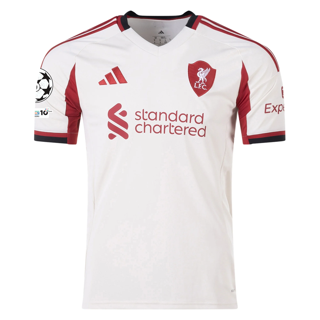 adidas Men's Liverpool Ryan Gravenberch Away Jersey w/ Champions League Patches 25/26 (Wonder White)