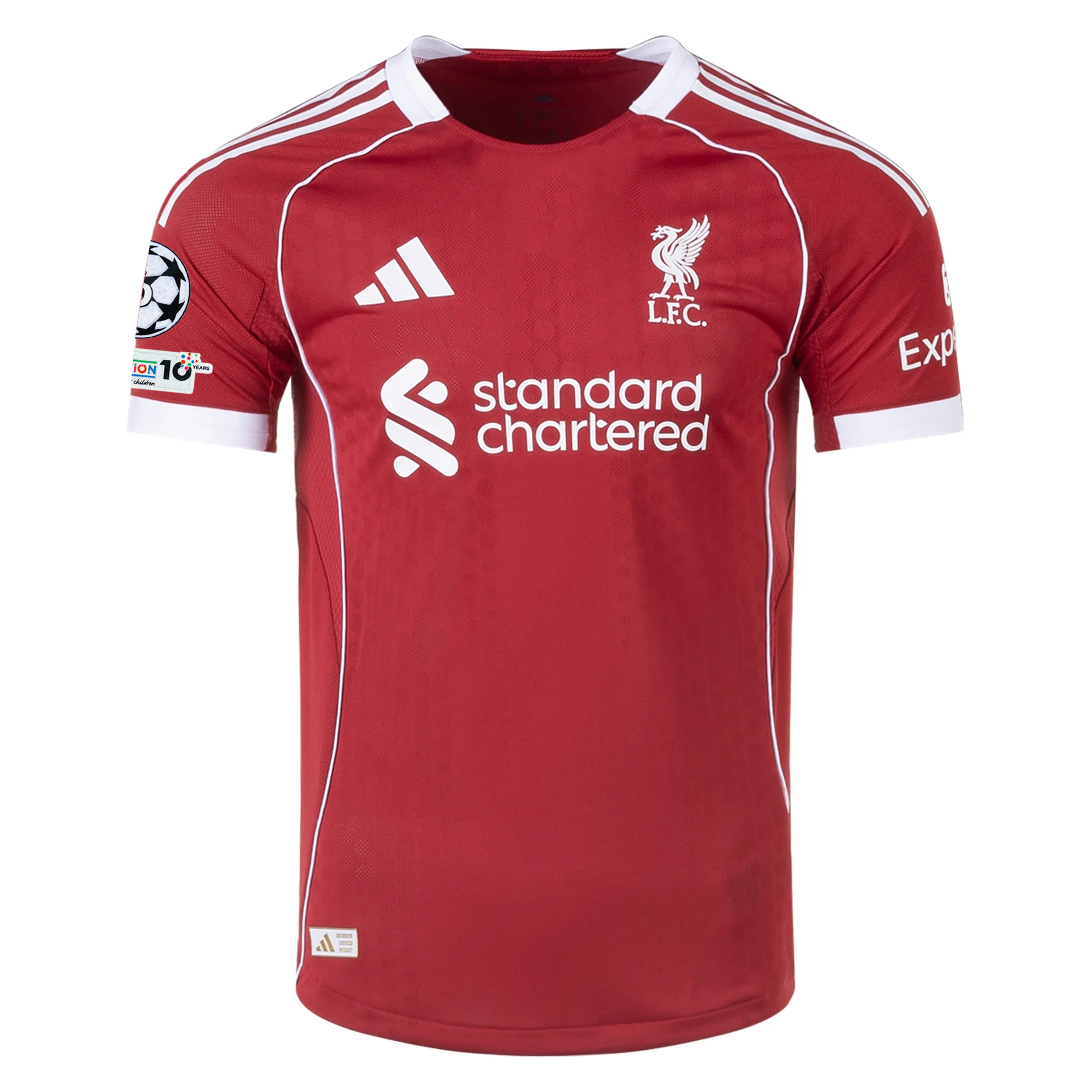 adidas Men's Liverpool FC Authentic Ekitike Home Jersey 25/26 w/ Champions League Patches (Strawberry Red)