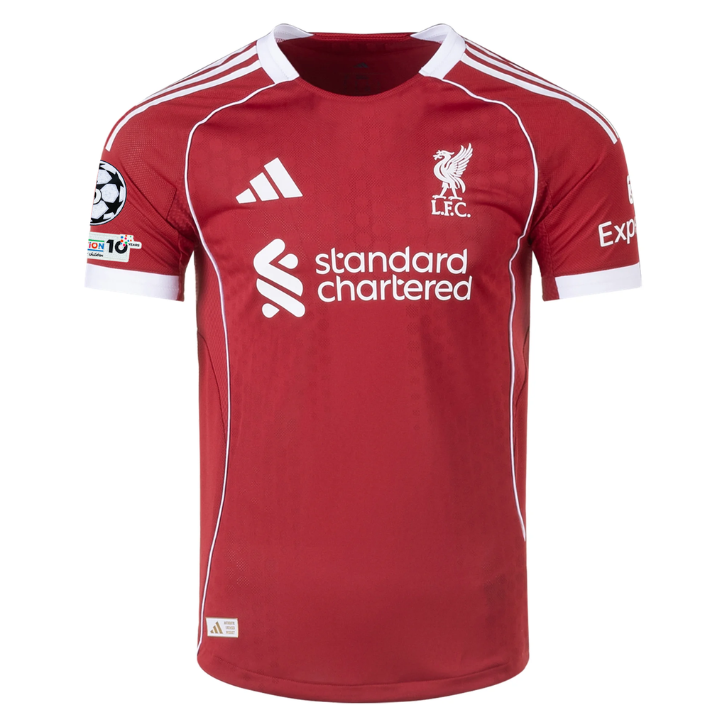 adidas Men's Liverpool FC Authentic Gakpo Home Jersey 25/26 w/ Champions League Patches (Strawberry Red)