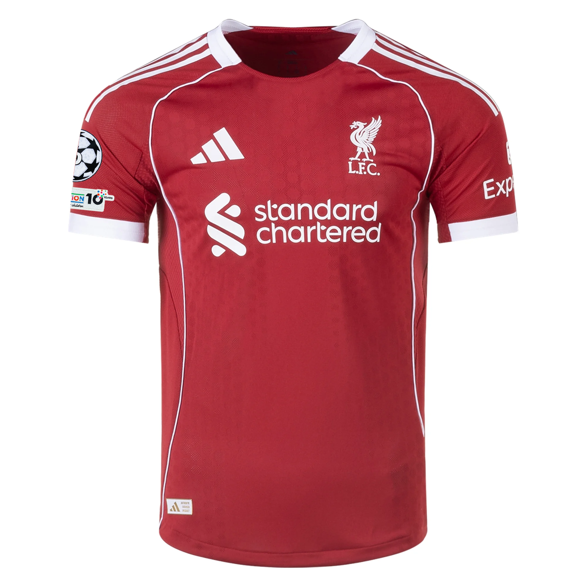 adidas Men's Liverpool FC Authentic Gomez Home Jersey 25/26 w/ Champions League Patches (Strawberry Red)