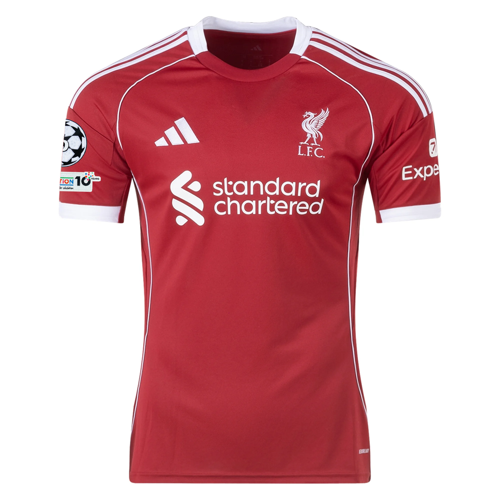adidas Men's Liverpool Isak Home Jersey 25/26 w/ Champions League Patches (Strawberry Red)