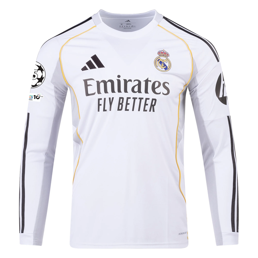 adidas Real Madrid Brahim Long Sleeve Home Jersey w/ Champions League Patches 25/26 (White)
