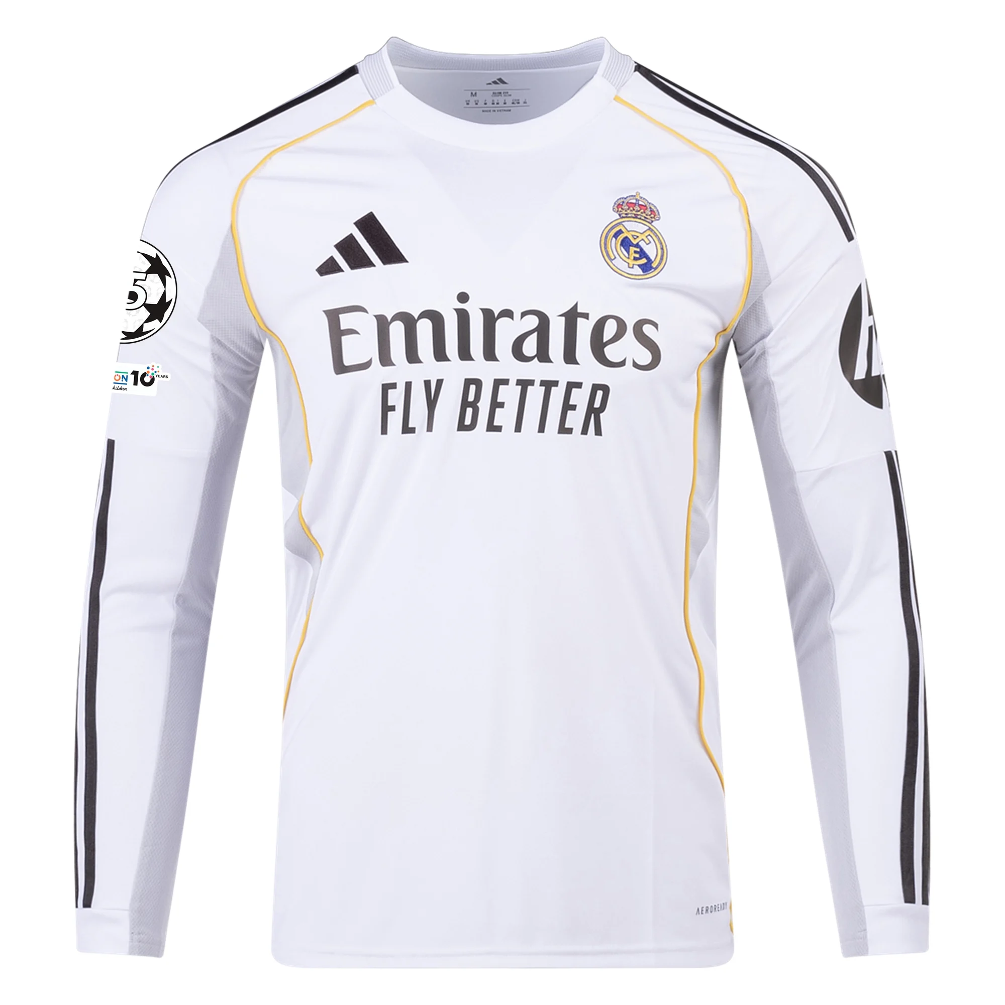 adidas Real Madrid Rudiger Long Sleeve Home Jersey w/ Champions League Patches 25/26 (White)